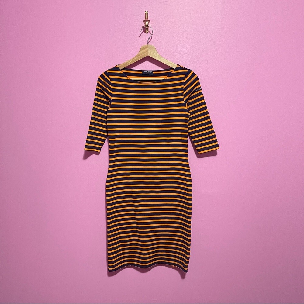 Saint James Propriano Stripe Dress US‎ 4 Navy Orange 3/4 Sleeve - Picture 2 of 11